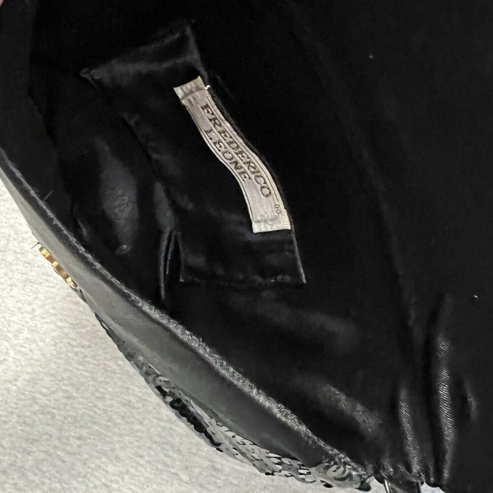 Vintage Frederico Leone Black Sequin Small Evening Bag Clutch Strap Holiday - Picture 6 of 11